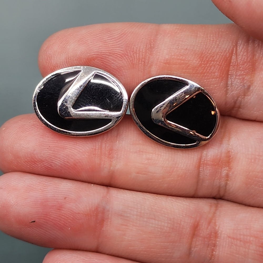Lexus Black Enamel Silver Tone Oval Logo Cufflinks Automotive Formal Men's Gift